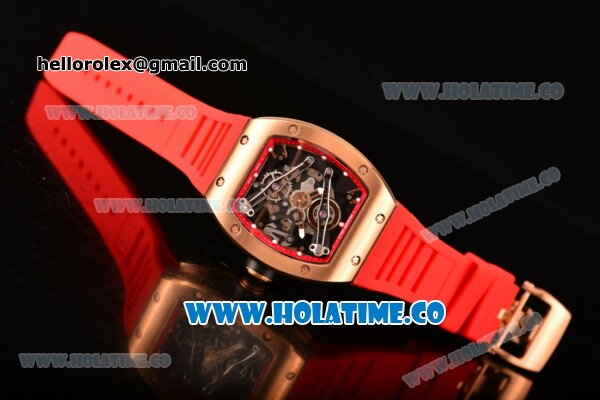 Richard Mille RM 038 Asia Automatic Rose Gold Case with Skeleton Dial and Red Rubber Strap - Click Image to Close